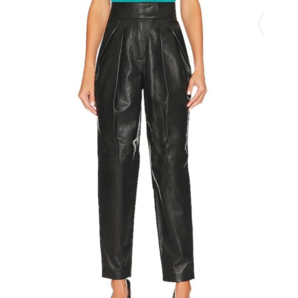 L'academie Pants Size X-Small Black Genuine Leather Kathryn Cropped Tapered Leg